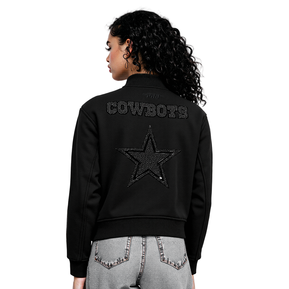 NFL DALLAS COWBOYS WASHED CRYSTALLINE WOMEN'S SOLID WOOL VARSITY JACKE (BLACK)