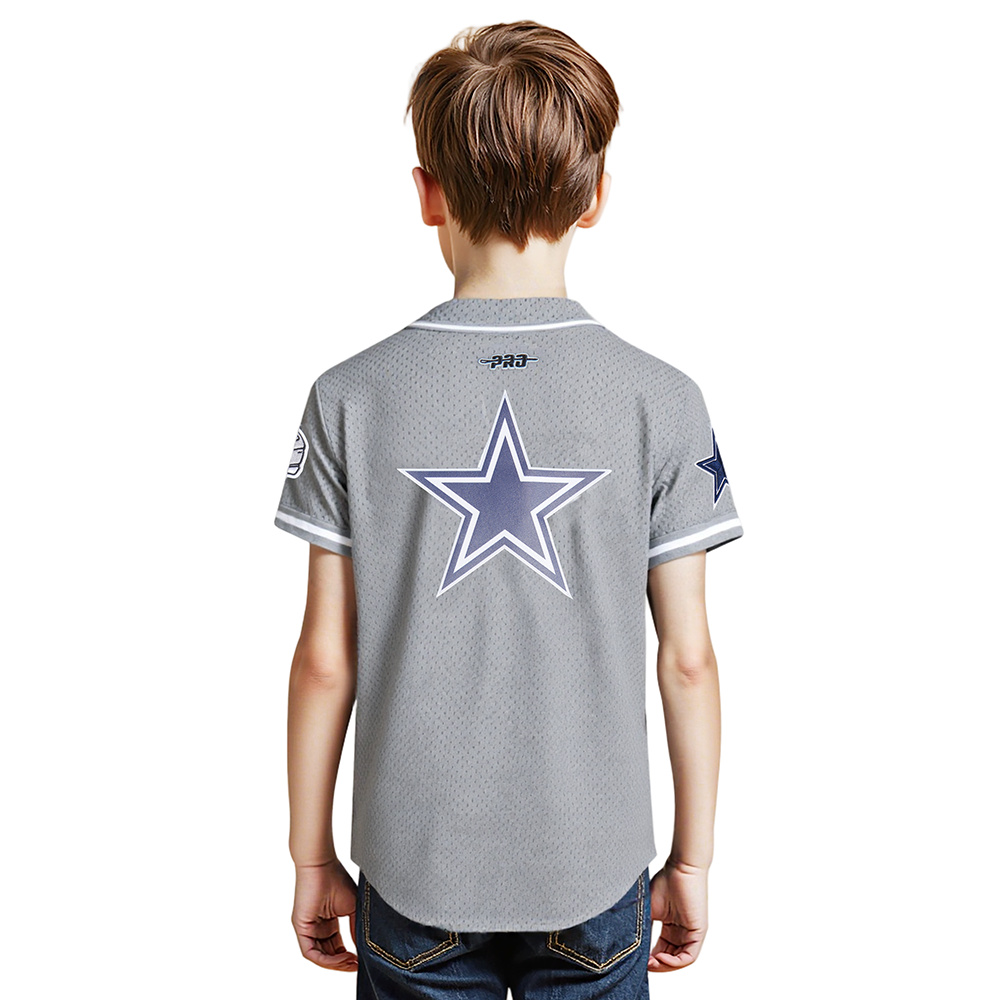 NFL DALLAS COWBOYS CLASSIC LITTLE BOYS MESH BUTTON DOWN SHIRT (GRAY)
