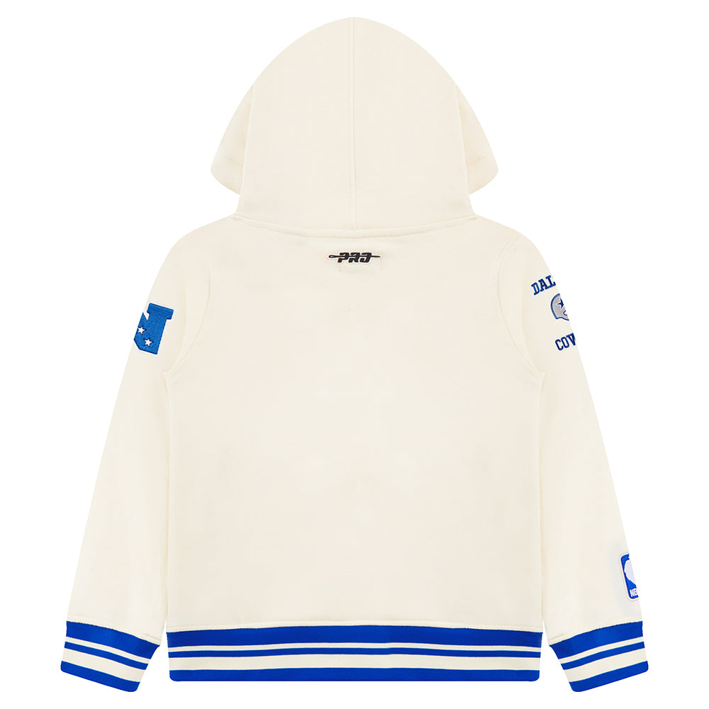 NFL DALLAS COWBOYS RETRO CLASSIC LITTLE BOYS RIB FLEECE PULLOVER HOODIE (EGGSHELL/DODGER BLUE)