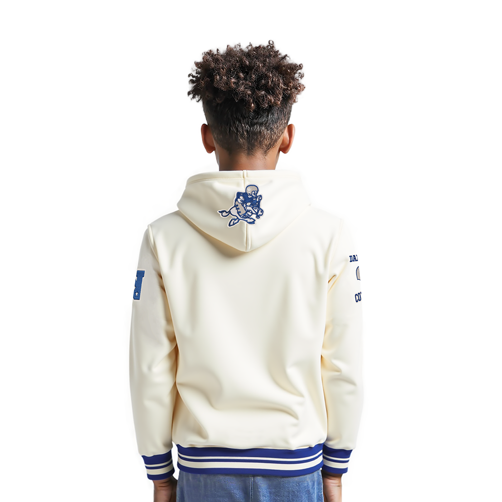 NFL DALLAS COWBOYS RETRO CLASSICS LITTLE BOY'S RIB FLEECE PO HOODIE (EGGSHELL/DODGER BLUE)