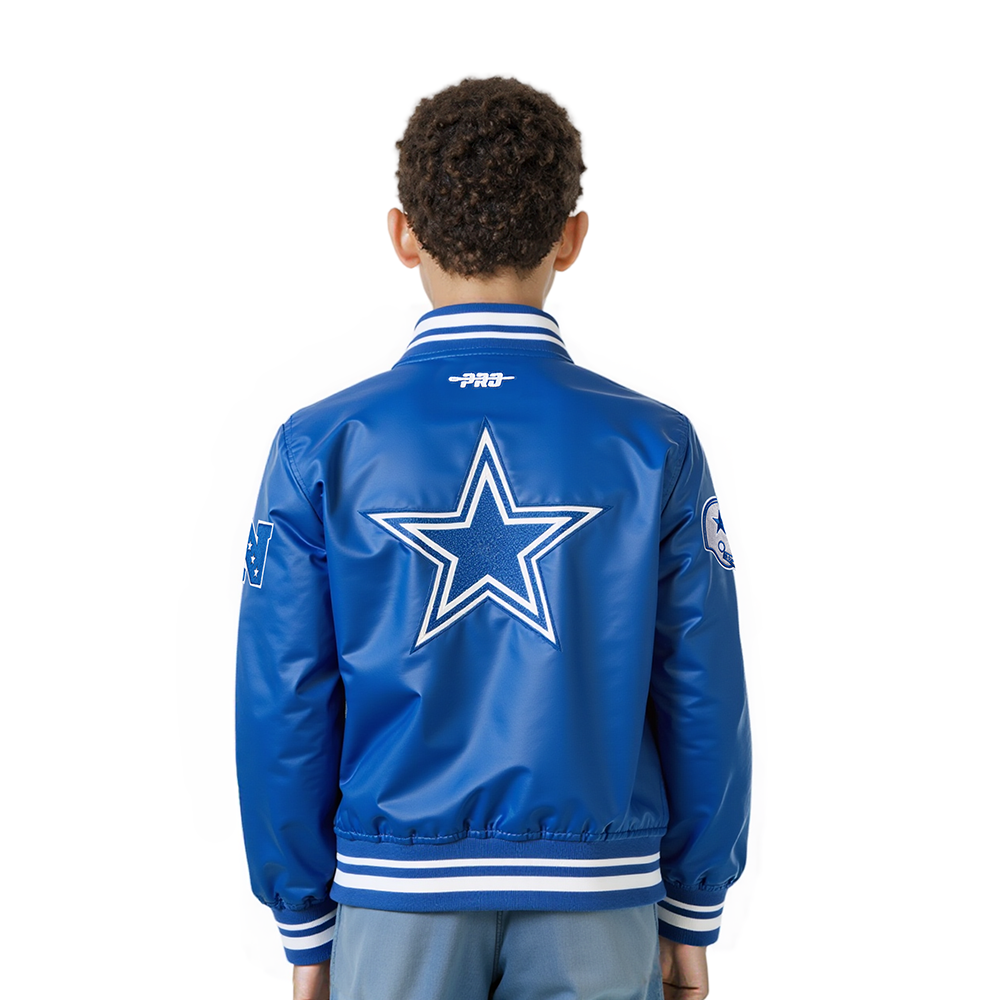 NFL DALLAS COWBOYS RETRO CLASSIC LITTLE BOYS RIB SATIN JACKET (DODGER BLUE)