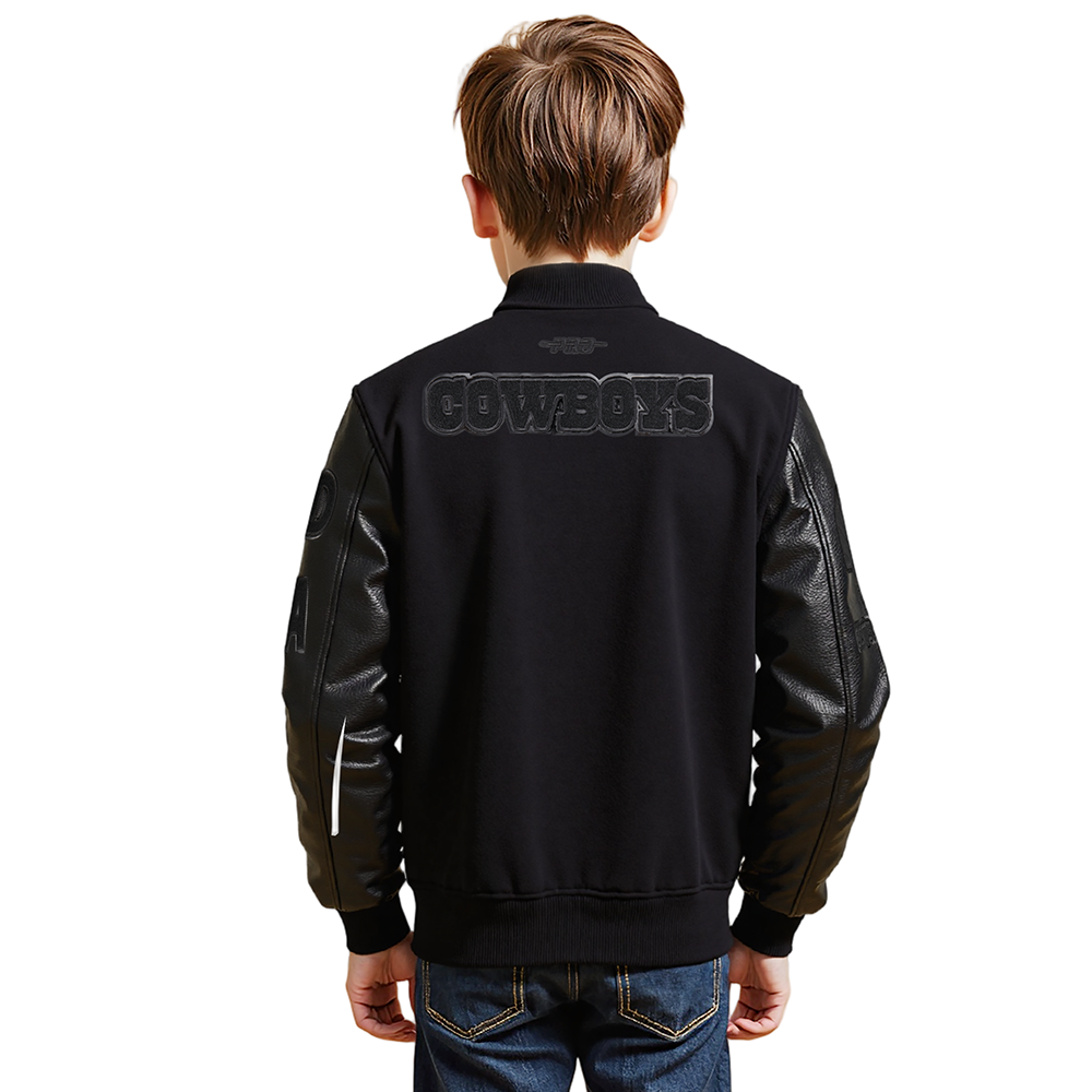 NFL DALLAS COWBOYS TRIPLE BLACK LITTLE BOYS WOOL VARSITY JACKET (JET BLACK)