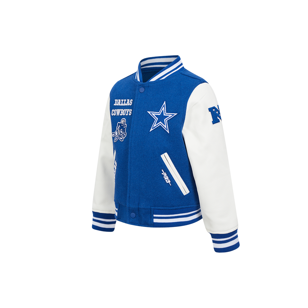 NFL DALLAS COWBOYS RETRO CLASSIC LITTLE BOYS RIB WOOL VARSITY JACKET (DODGER BLUE/WHITE)