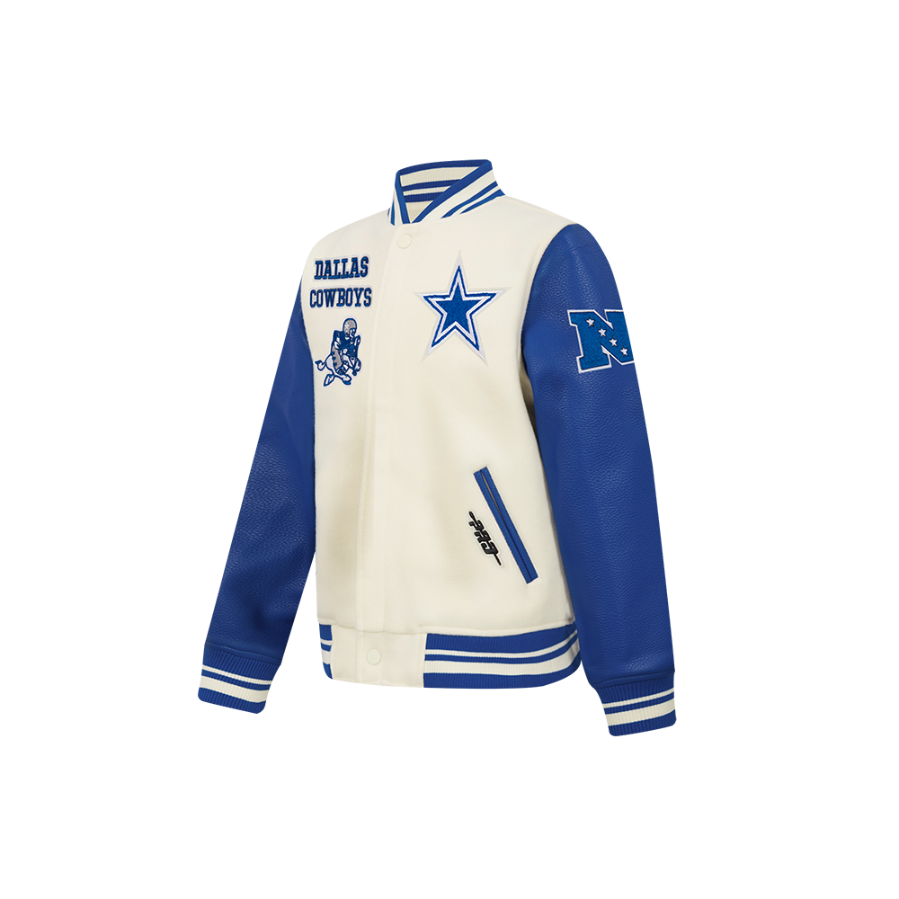 NFL DALLAS COWBOYS RETRO CLASSIC LITTLE BOYS RIB WOOL VARSITY JACKET (EGGSHELL/DODGER BLUE)