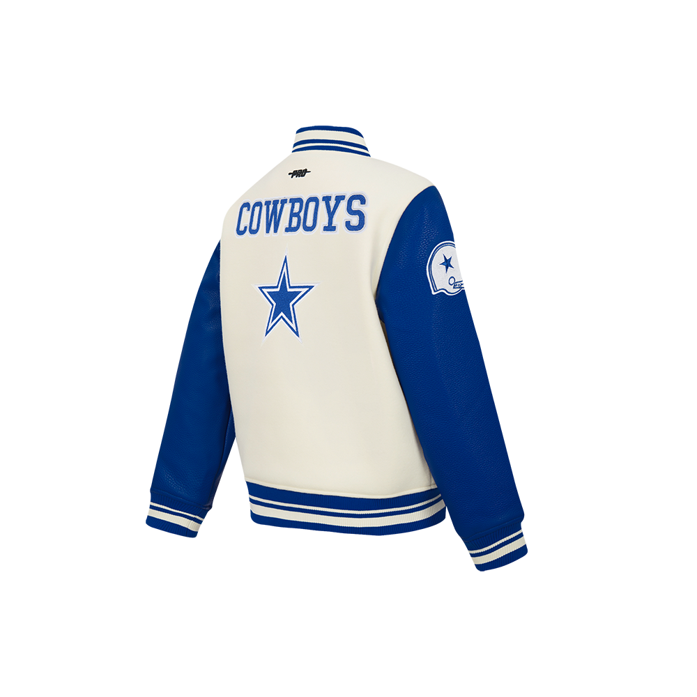 NFL DALLAS COWBOYS RETRO CLASSICS LITTLE BOY'S RIB WOOL VARSITY JACKET (EGGSHELL/DODGER BLUE)