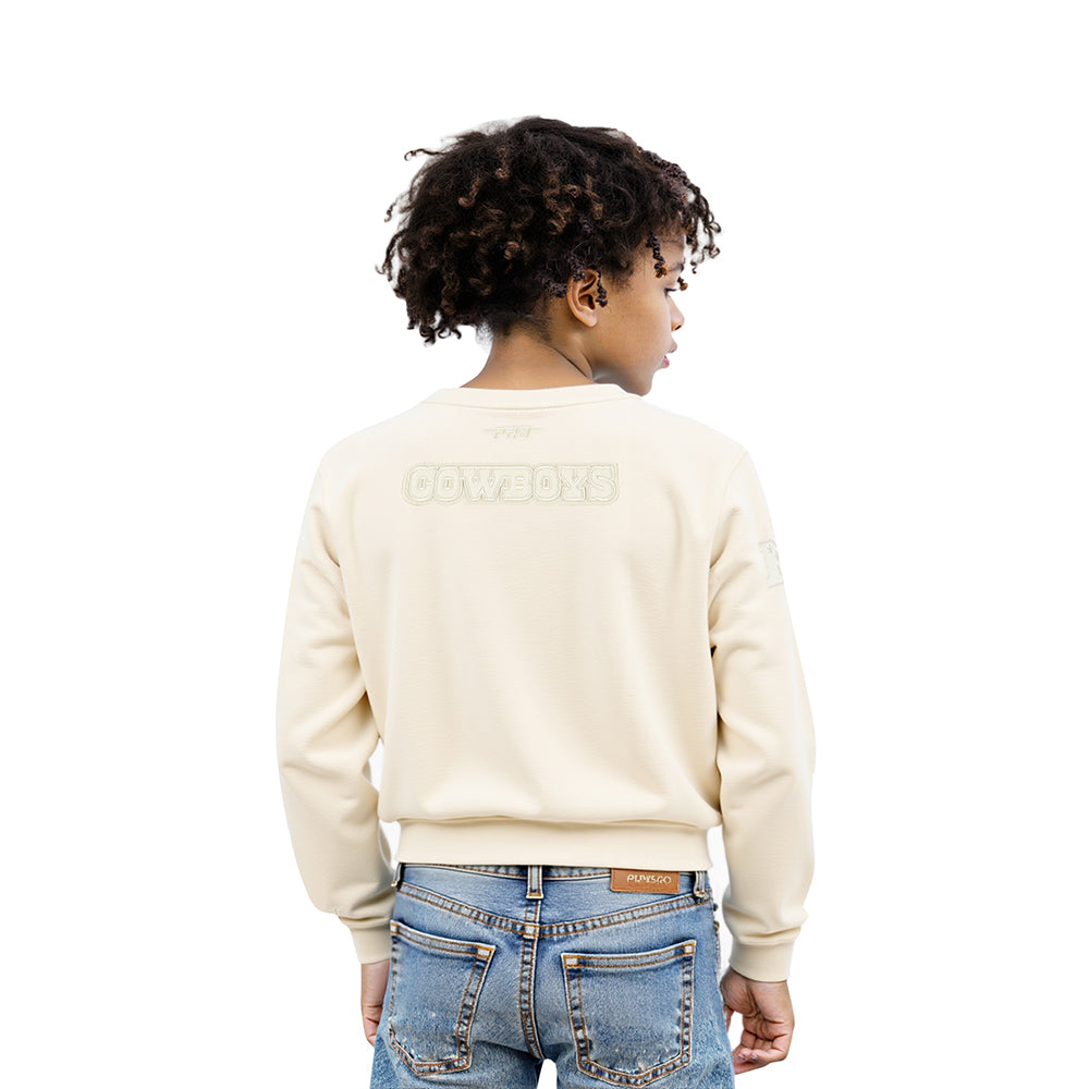 NFL DALLAS COWBOYS NEUTRAL LITTLE GIRLS  FLEECE CREWNECK (EGGSHELL)