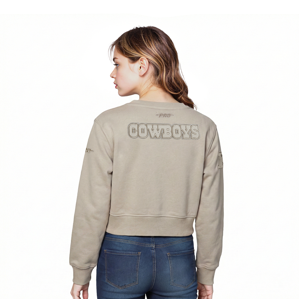 NFL DALLAS COWBOYS NEUTRAL LITTLE GIRLS FLEECE CREWNECK (TAUPE)