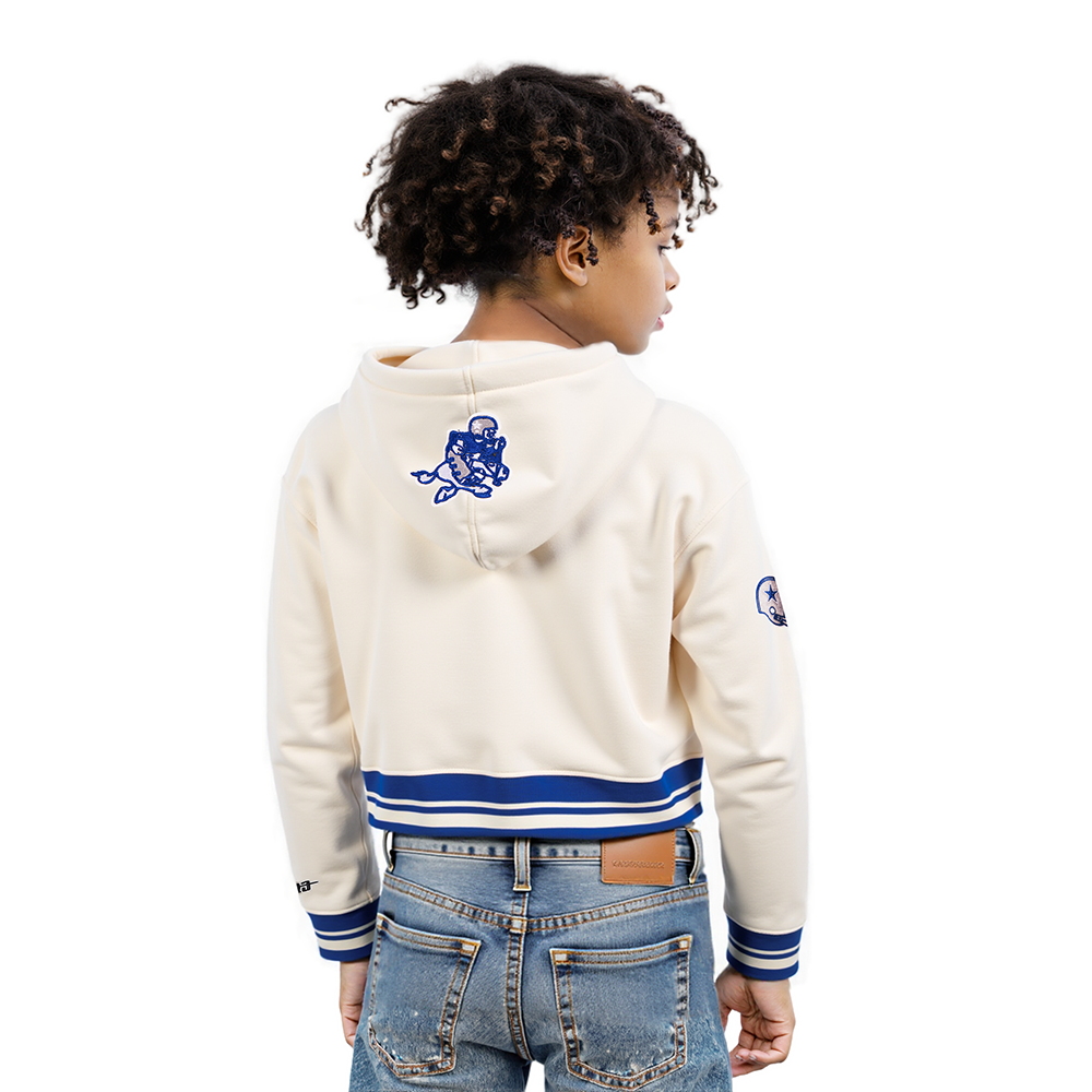 NFL DALLAS COWBOYS RETRO CLASSIC LITTLE GIRLS  RIB FLEECE PULLOVER HOODIE (EGGSHELL/DODGER BLUE)