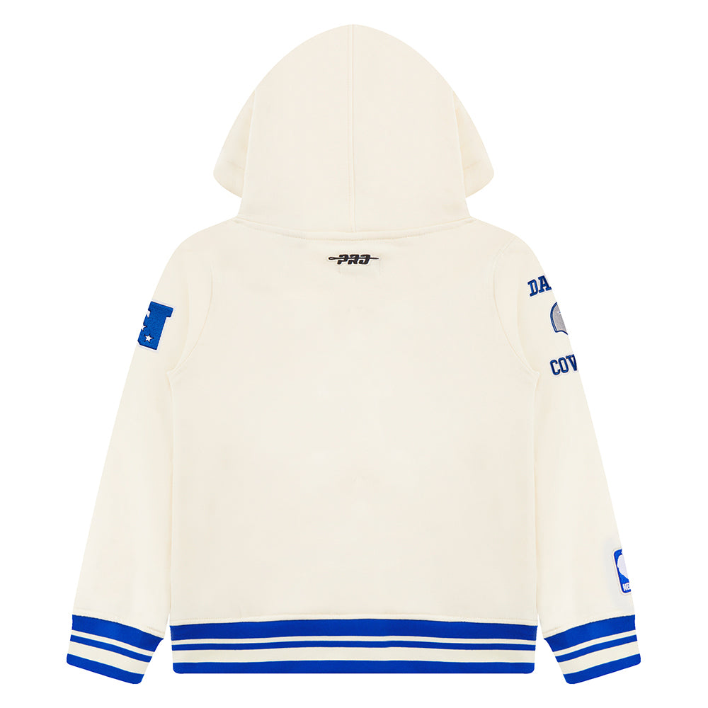 NFL DALLAS COWBOYS RETRO CLASSIC TODDLER BOYS RIB FLEECE PULLOVER HOODIE (EGGSHELL/DODGER BLUE)