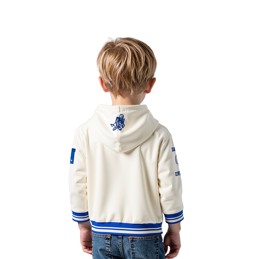 NFL DALLAS COWBOYS RETRO CLASSICS TODDLER BOY'S RIB FLEECE PO HOODIE (EGGSHELL/DODGER BLUE)