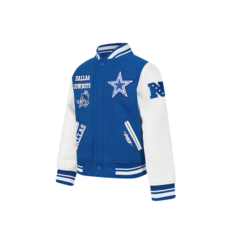 NFL DALLAS COWBOYS RETRO CLASSIC TODDLER BOYS RIB WOOL VARSITY JACKET (DODGER BLUE/WHITE)