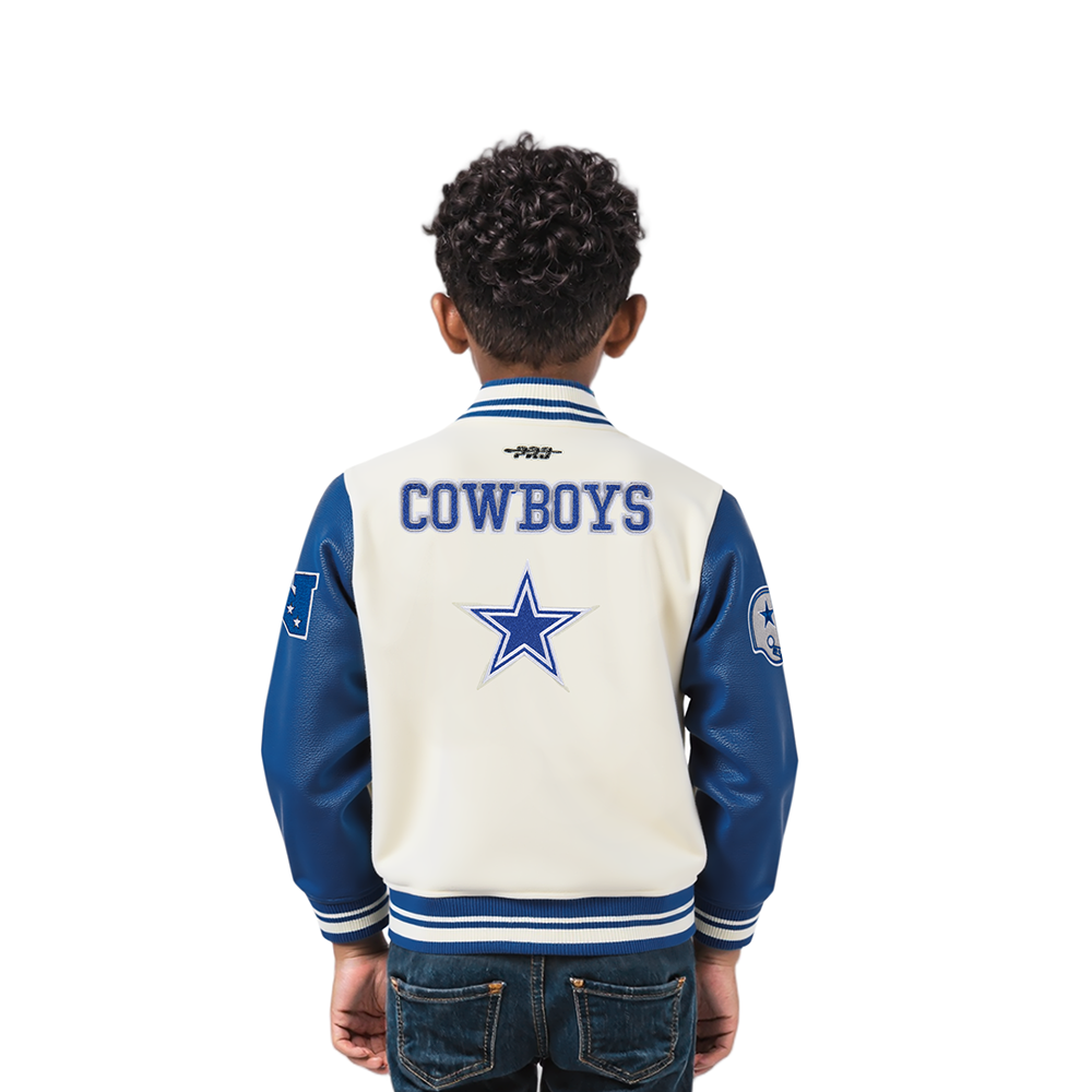 NFL DALLAS COWBOYS RETRO CLASSIC TODDLER BOYS RIB WOOL VARSITY JACKET (EGGSHELL/DODGER BLUE)