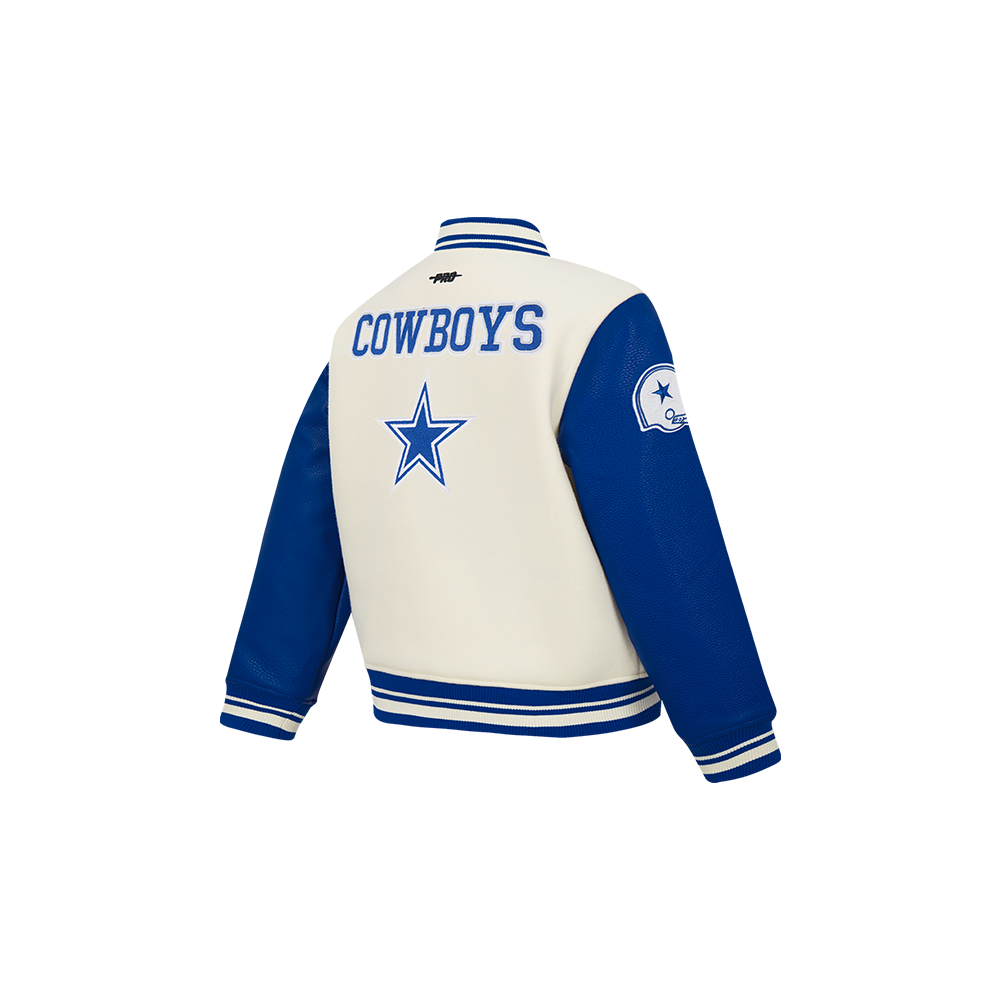 NFL DALLAS COWBOYS RETRO CLASSICS TODDLER BOY'S RIB WOOL VARSITY JACKET (EGGSHELL/DODGER BLUE)