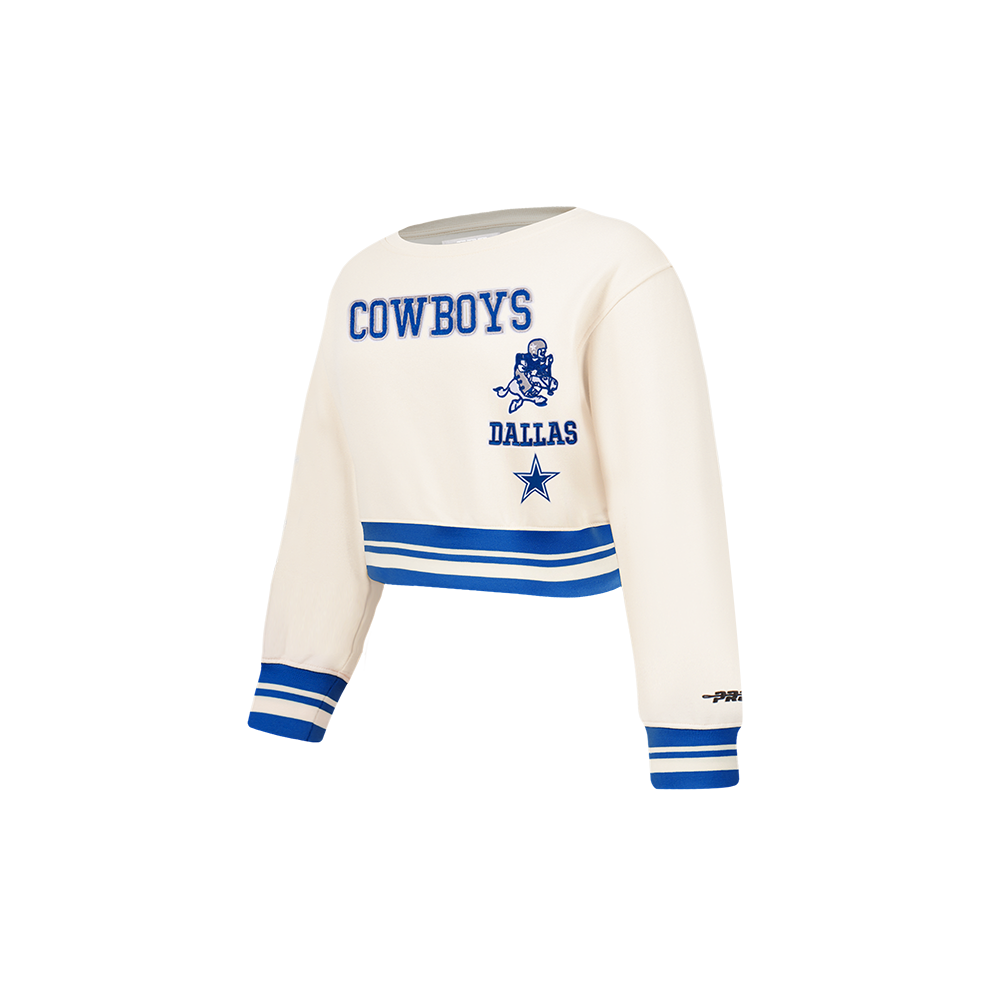 NFL DALLAS COWBOYS RETRO CLASSIC TODDLER GIRLS  RIB FLEECE CREWNECK (EGGSHELL/DODGER BLUE)