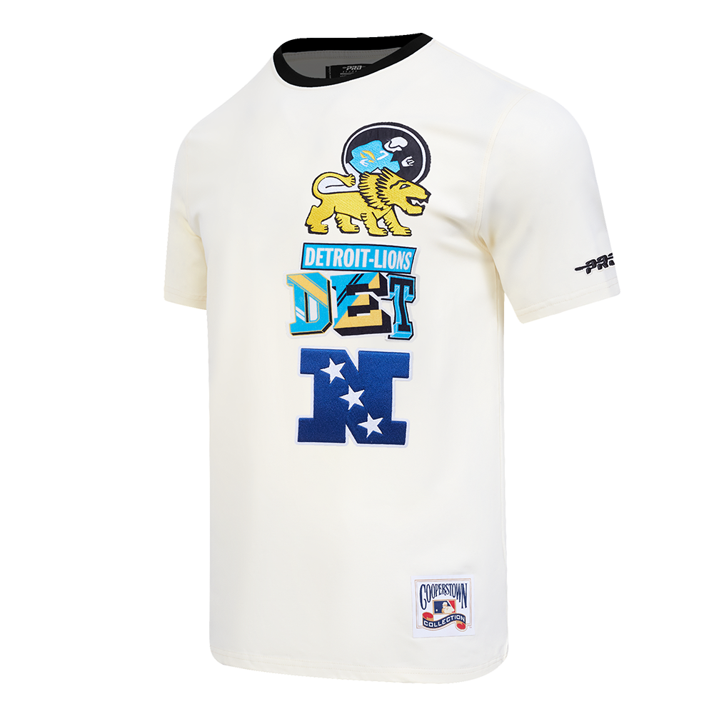 NFL DETROIT LIONS RETRO CASCADE MEN'S RINGER TEE (EGGSHELL/ BLACK)