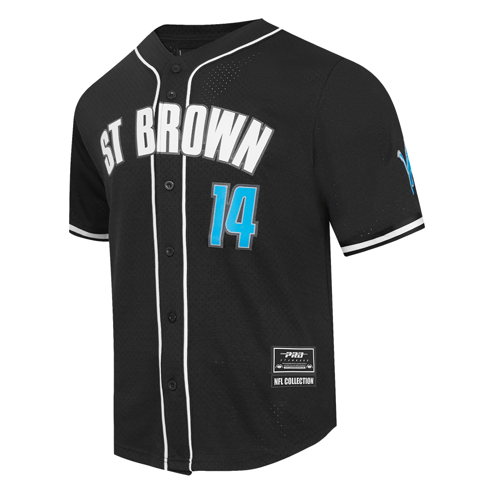 NFL DETROIT LIONS AMON RA ST. BROWN #14 CLASSIC MEN'S MESH BUTTON DOWN (BLACK)