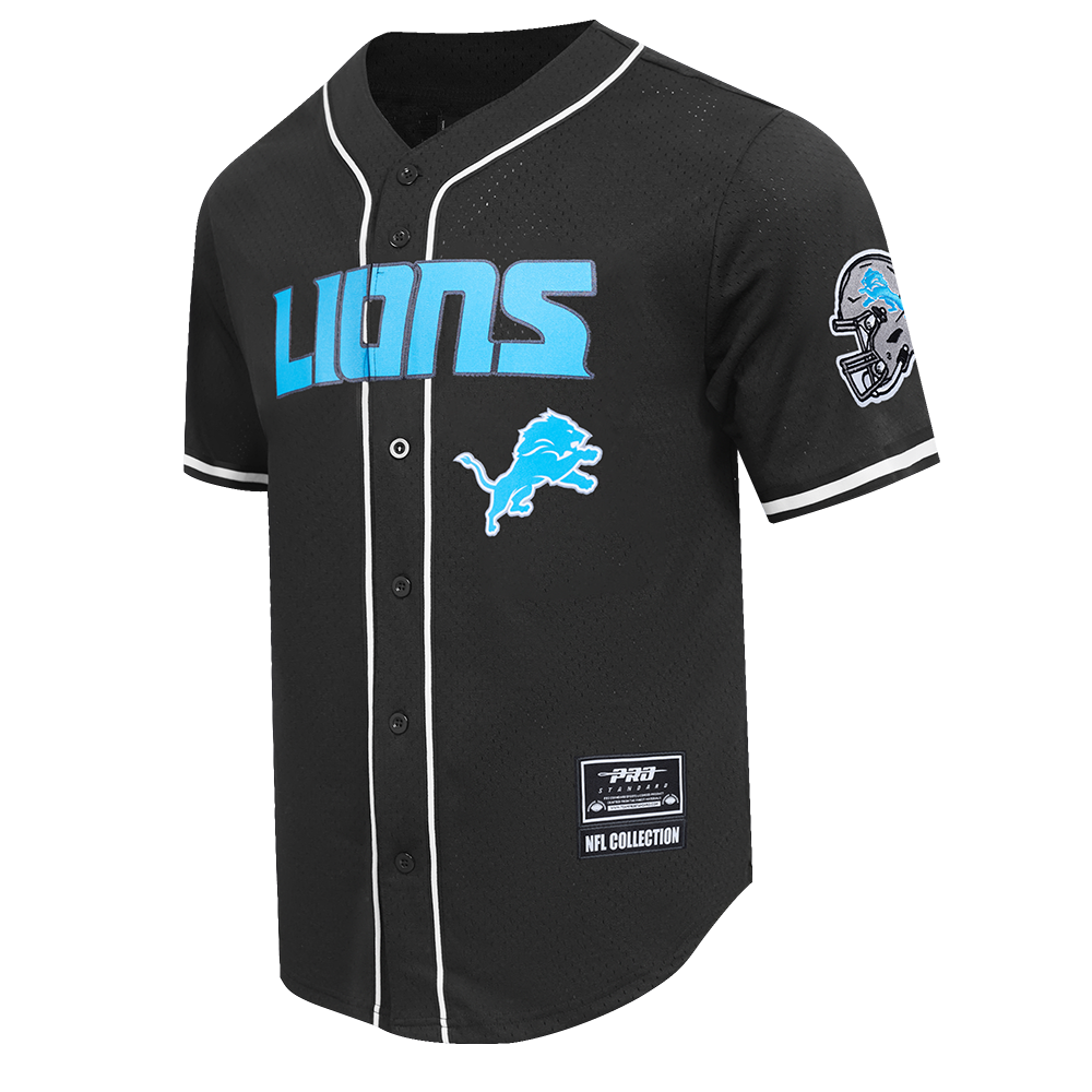NFL DETROIT LIONS MEN'S MESH BUTTON DOWN SHIRT (BLACK)