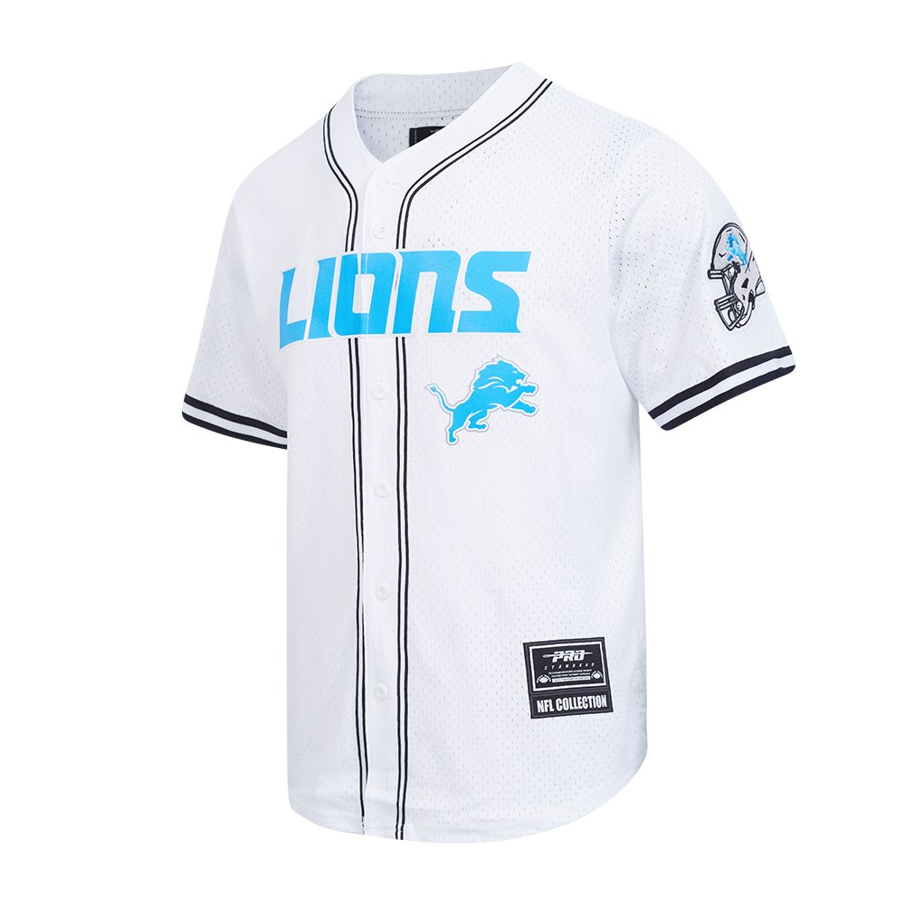 NFL DETROIT LIONS MEN'S MESH BUTTON DOWN SHIRT (WHITE/BLACK/WHITE)