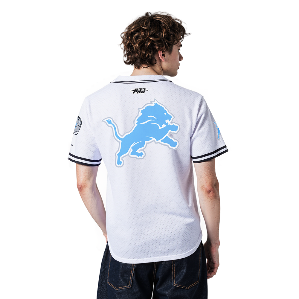 NFL DETROIT LIONS AMON RA ST. BROWN #14 CLASSIC MESH PNN MEN'S MESH BUTTON DOWN SHIRT (WHITE/BLACK/WHITE)