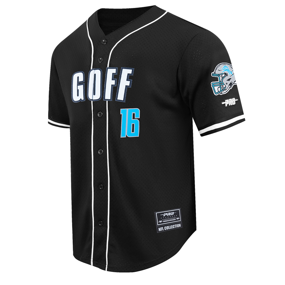 NFL DETROIT LIONS JARED GOFF #16 CLASSIC MESH PNN MEN'S MESH BUTTON DOWN SHIRT (BLACK)