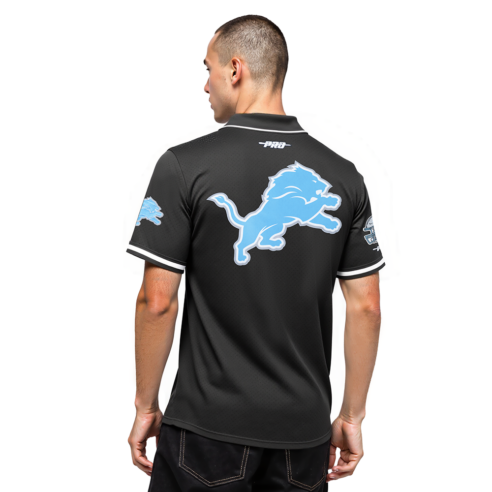 NFL DETROIT LIONS AIDAN HUTCHINSON #97 CLASSIC MESH PNN MEN'S MESH BUTTON DOWN SHIRT (BLACK)