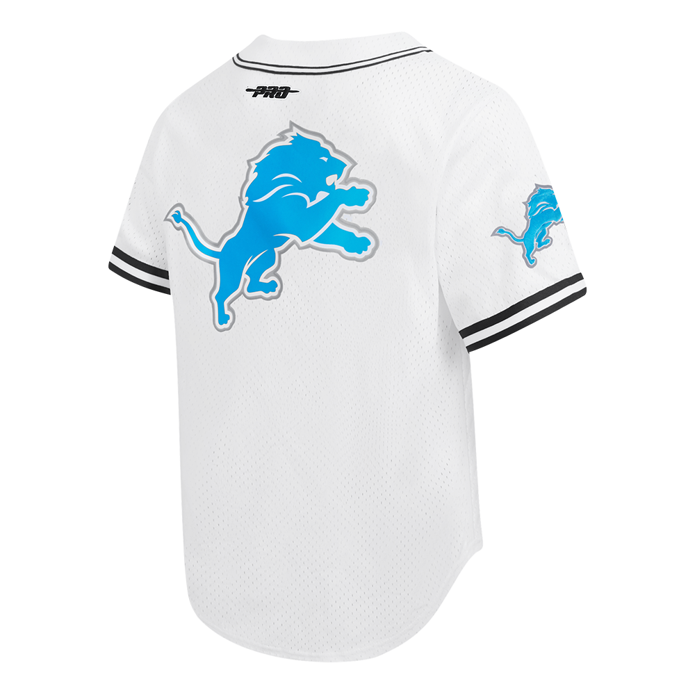 NFL DETROIT LIONS AIDAN HUTCHINSON #97 CLASSIC MESH PNN MEN'S MESH BUTTON DOWN SHIRT (WHITE/BLACK/WHITE)