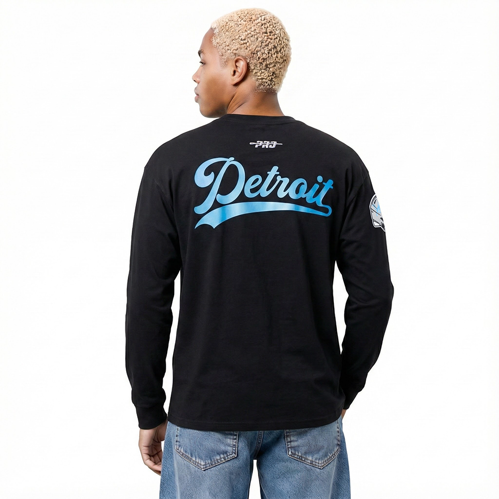 NFL DETROIT LIONS LIVING LARGE MEN'S DROP SHOULDER LS TEE (BLACK)