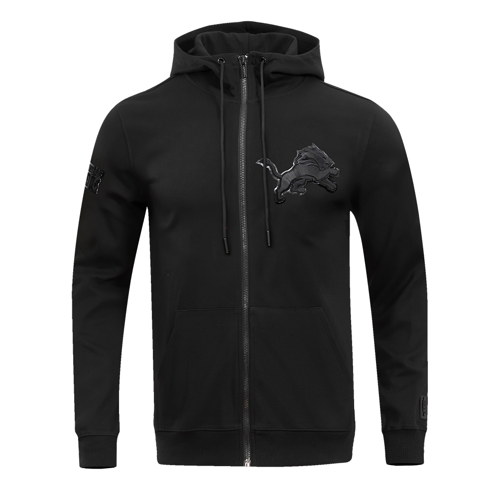 NFL DETROIT LIONS TRIPLE BLACK MEN'S SATIN JACKET (TRIPLE BLACK)