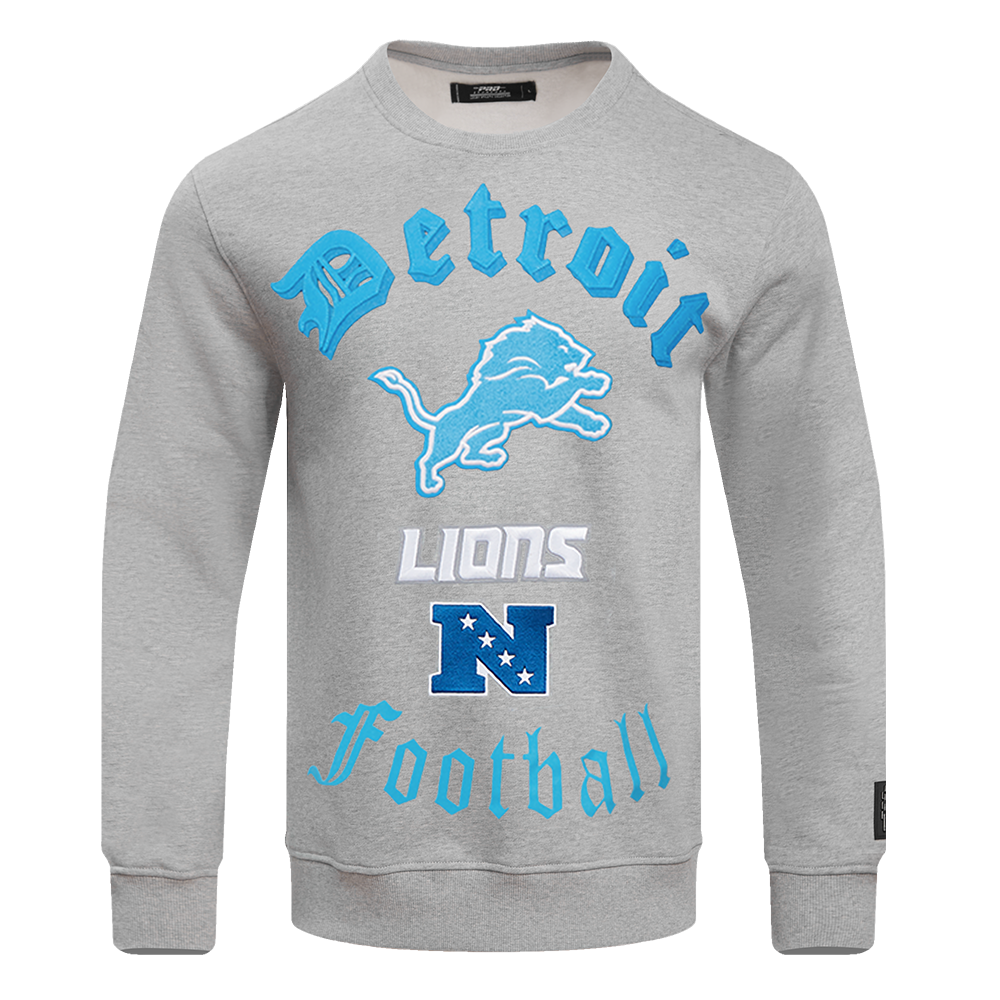 NFL DETROIT LIONS OLD ENGLISH MEN S CREWNECK HEATHER GREY Pro Standard