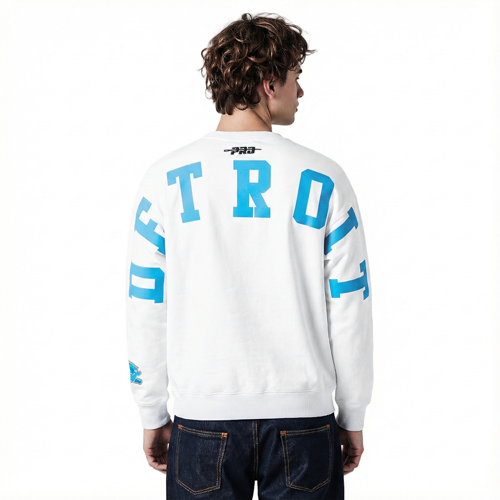 NFL DETROIT LIONS WINGSPAN MEN'S DROP SHOULDER FLC CREWNECK (WHITE)