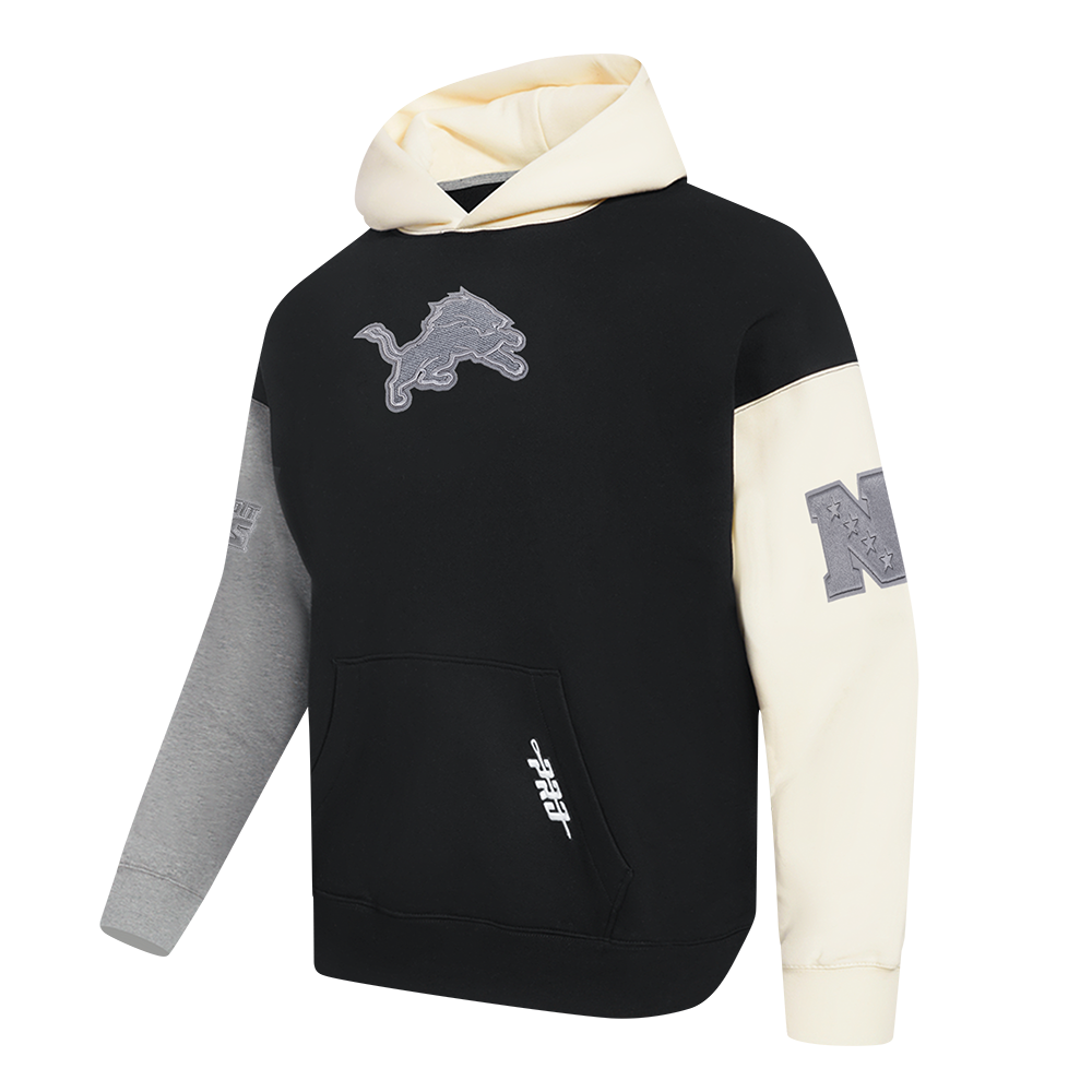 NFL DETROIT LIONS REVERSE FRENCH TERRY MEN'S COLORBLOCK FLEECE PULLOVER HOODIE