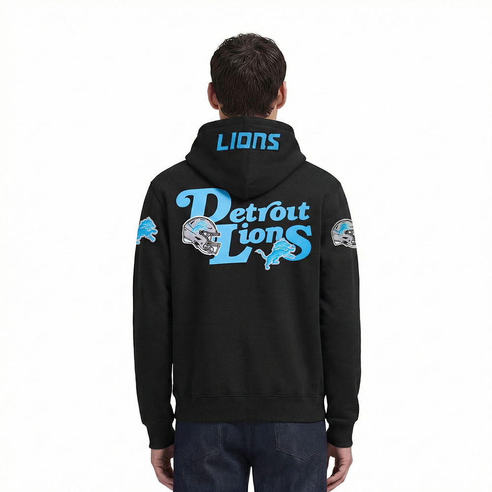 NFL DETROIT LIONS SOUVENIR MEN'S FLEECE PULLOVER HOODIE (BLACK)