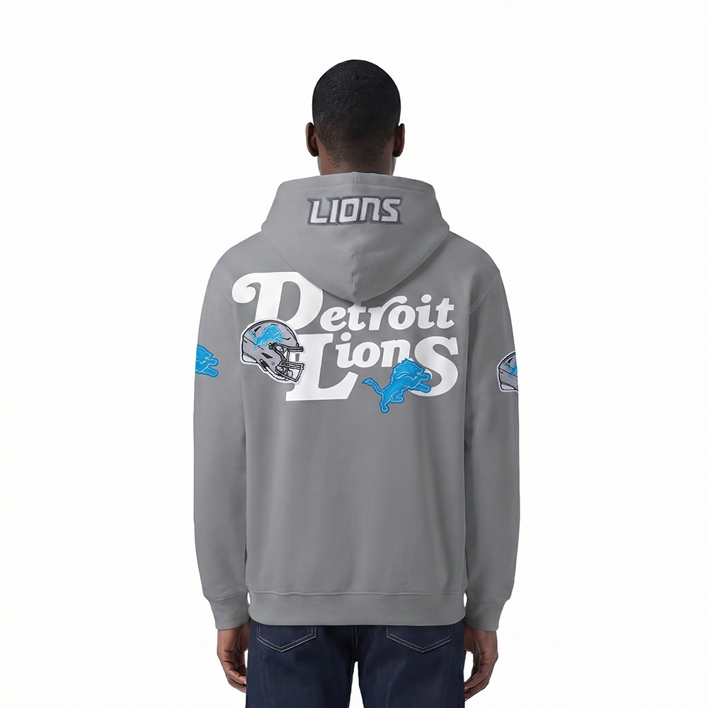 NFL DETROIT LIONS SOUVENIR MEN'S FLEECE PULLOVER HOODIE (GRAY)