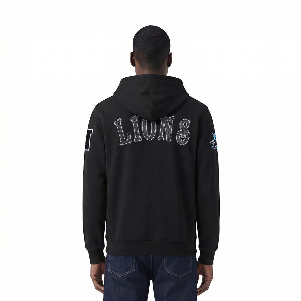 NFL DETROIT LIONS REBEL ATHLETICS MEN'S FLC PO HOODIE (BLACK)
