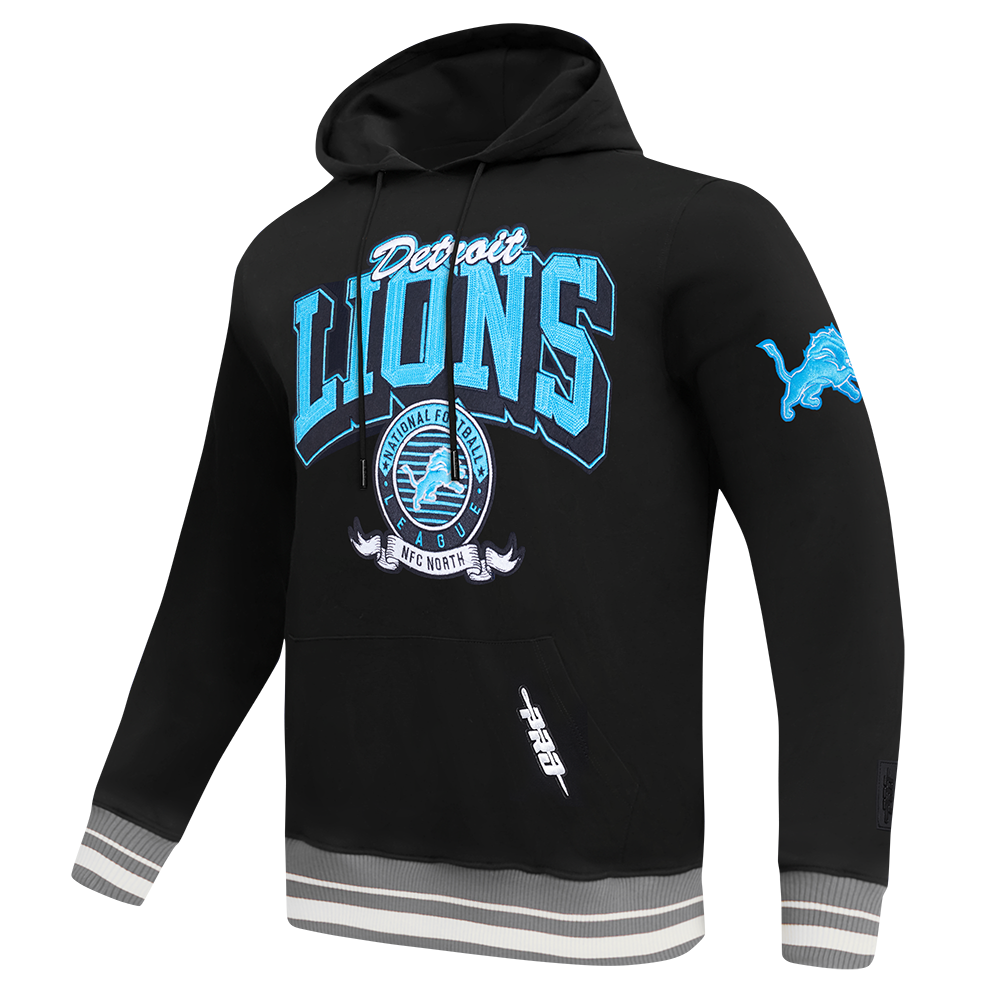 NFL DETROIT LIONS TEAM BADGE MEN'S RIB FLC PO HOODIE (BLACK/GRAY)