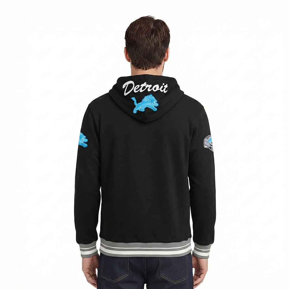 NFL DETROIT LIONS TEAM BADGE MEN'S RIB FLC PO HOODIE (BLACK/GRAY)