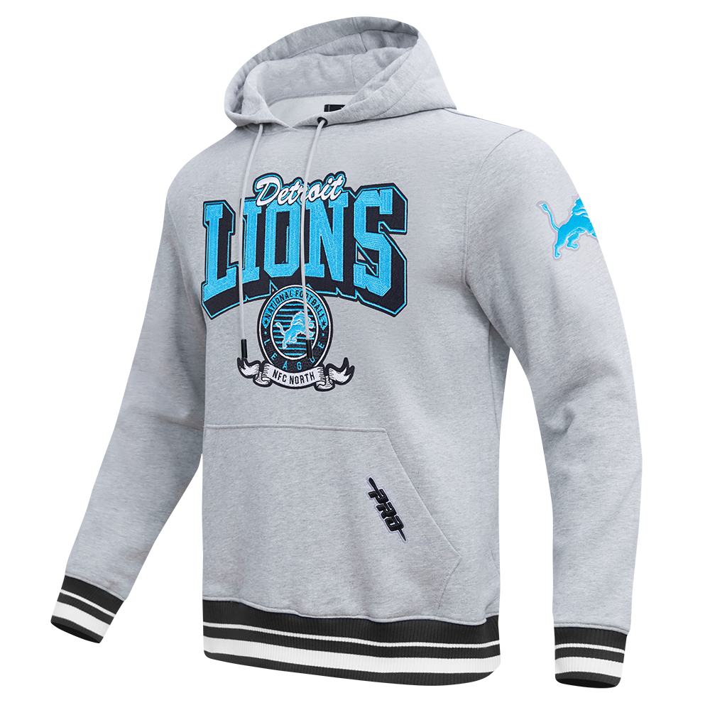 NFL DETROIT LIONS TEAM BADGE MEN'S RIB PO HOODIE (HEATHER GRAY/BLACK)