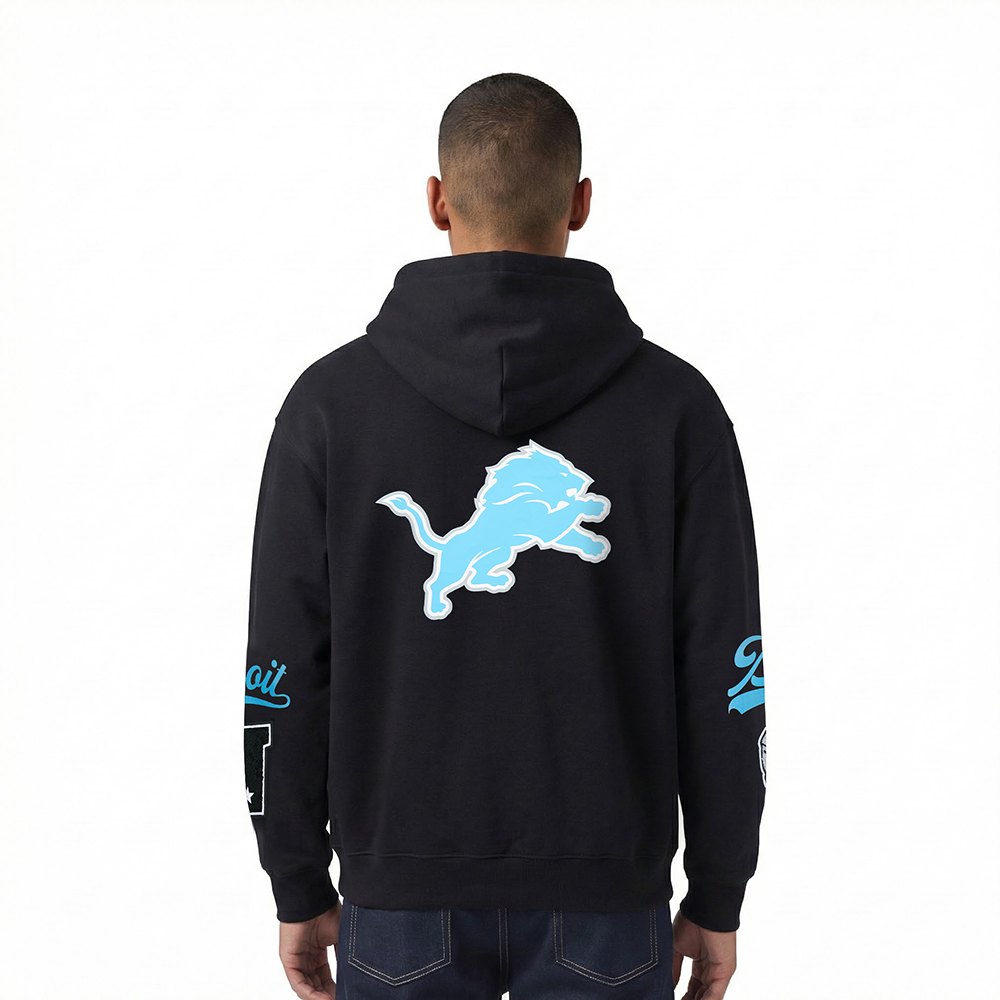 NFL DETROIT LIONS LIVING LARGE MEN'S DROP SHOULDER FLC PO HOODIE (BLACK)