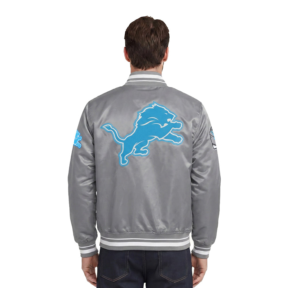 NFL DETROIT LIONS SCRIPT TAIL MEN'S SATIN JACKET (GRAY)