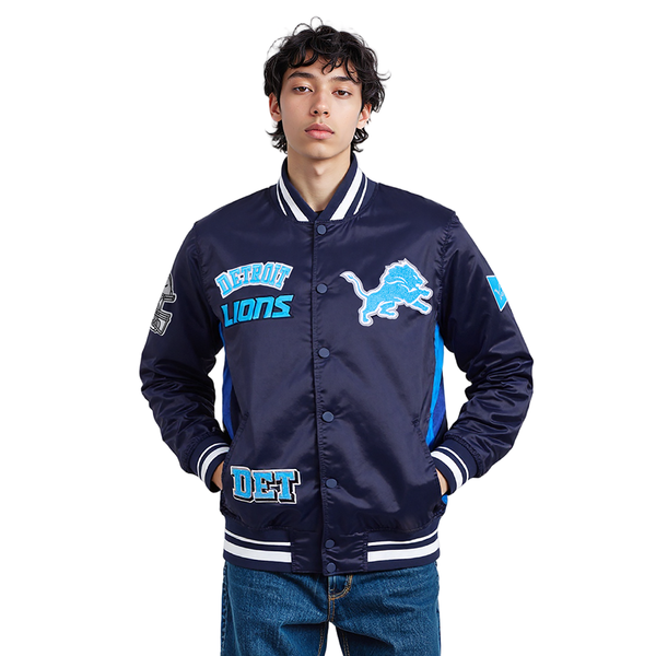 NFL DETROIT LIONS SUBLIMATED MEN'S SATIN JACKET-MIDNIGHT SKY