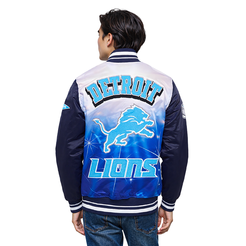 NFL DETROIT LIONS SUBLIMATED MEN'S SATIN JACKET-MIDNIGHT SKY (MIDNIGHT NAVY)