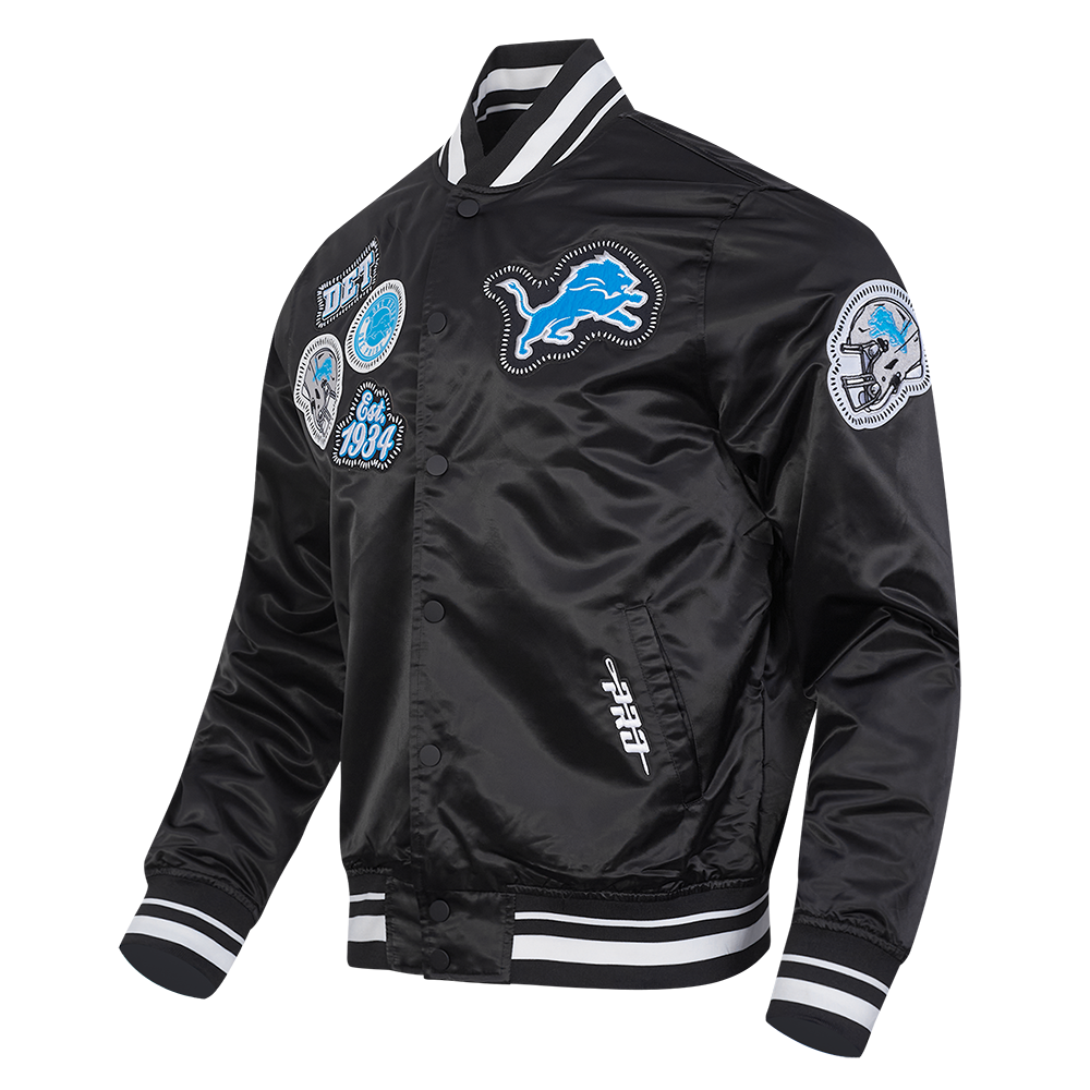 NFL DETROIT LIONS DIY PICK STITCH MEN'S RIB SATIN JACKET (BLACK)