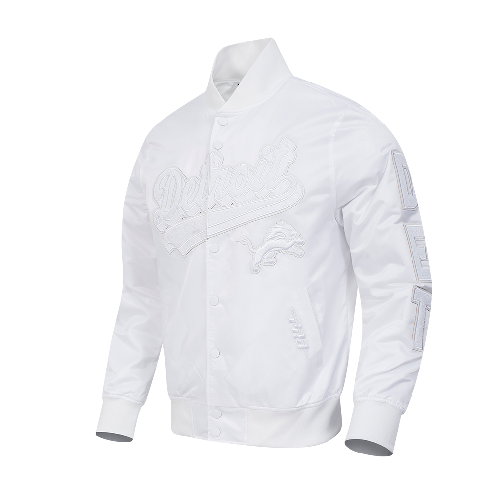 NFL DETROIT LIONS WHITE OUT MEN'S SATIN JACKET (WHITE)
