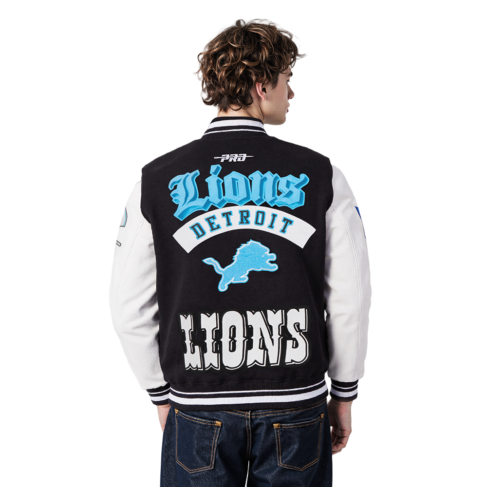 NFL DETROIT LIONS BEST OF MEN'S RIB WOOL VARSITY JACKET (BLACK/WHITE)