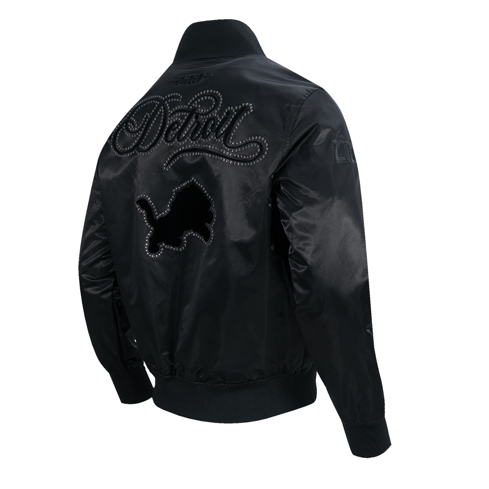 NFL DETROIT LIONS BLACKOUT MEN'S SATIN JACKET (BLACK)