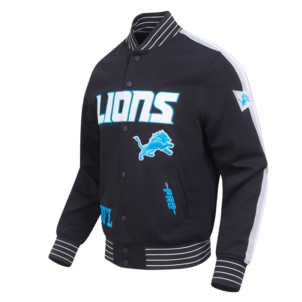 NFL DETROIT LIONS PRO GAME DAY MEN'S DBL KNIT JACKET (BLACK/SILVER/WHITE)