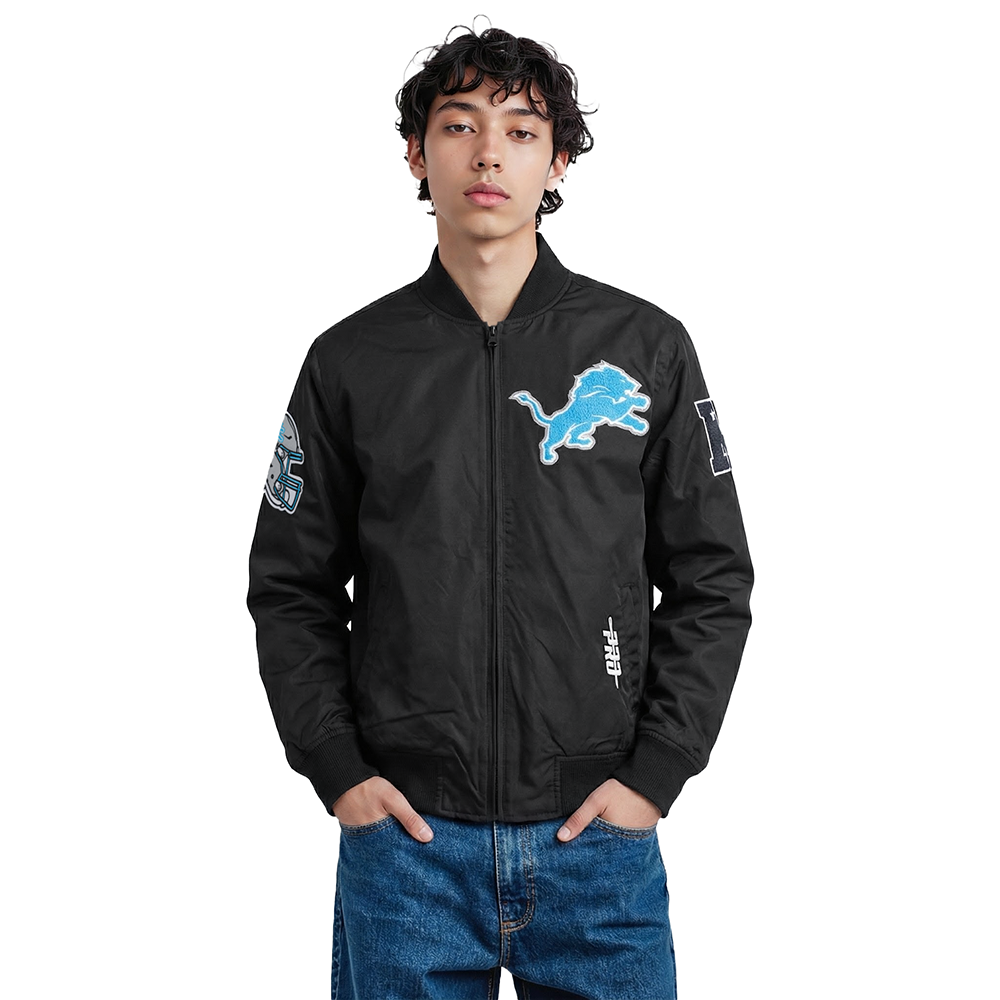 NFL DETROIT LIONS LIVING LARGE MEN'S TWILL JACKET (BLACK)