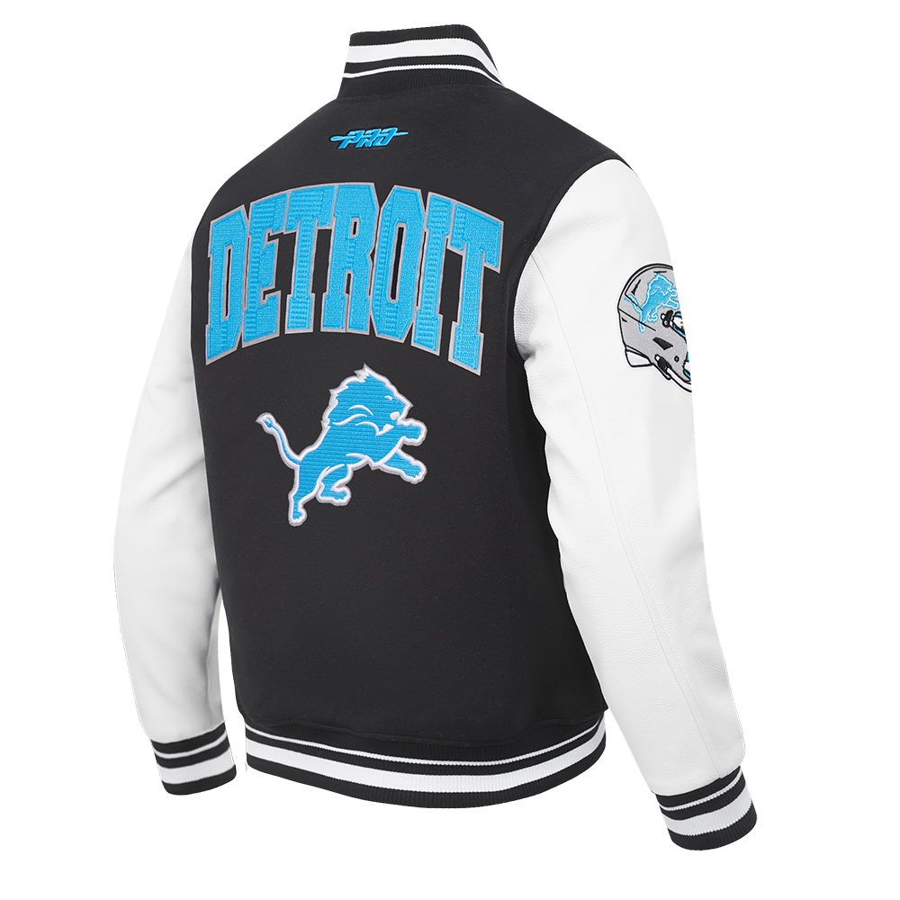 NFL DETROIT LIONS CITY ARCH MEN'S WOOL VARSITY JACKET (BLACK/WHITE)