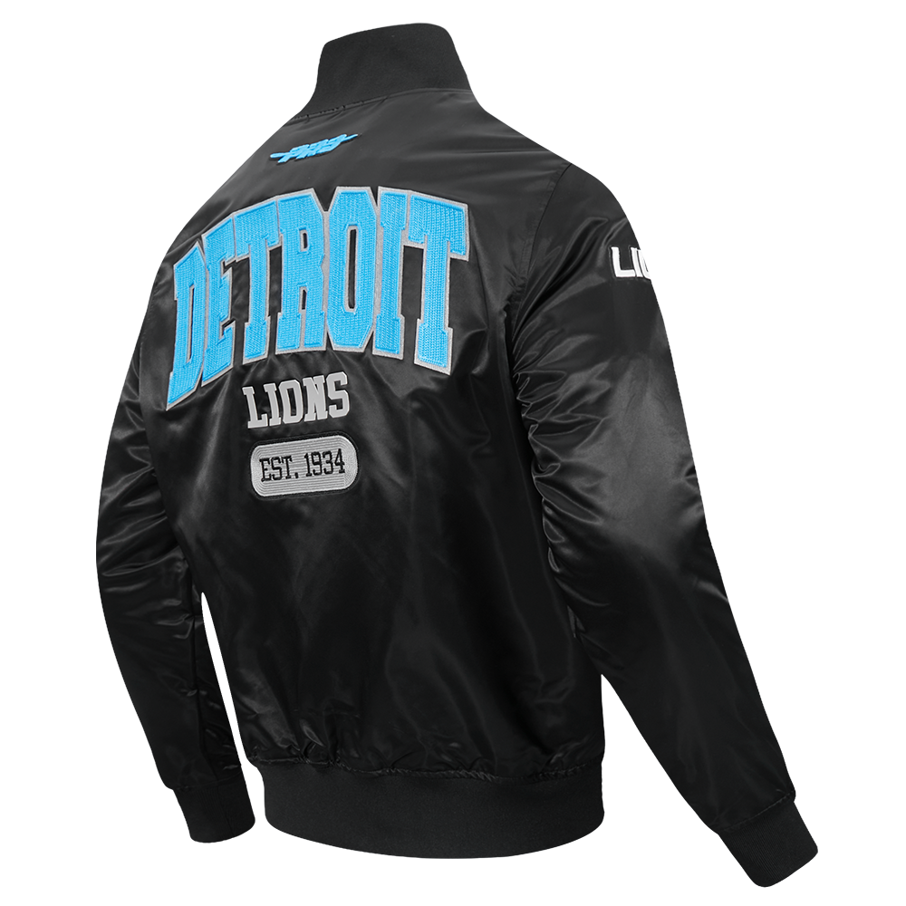 NFL DETROIT LIONS CITY ARCH MEN'S SATIN JACKET (BLACK)