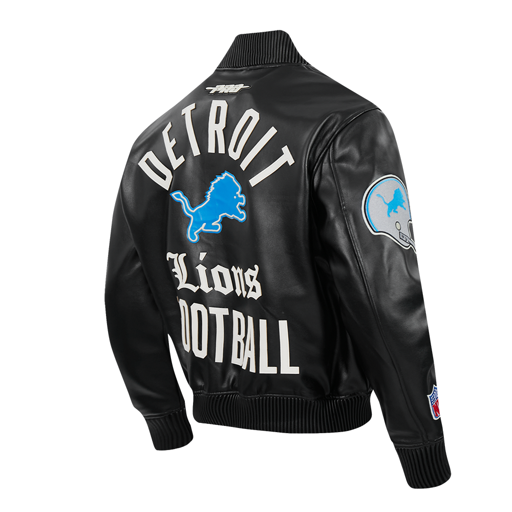 NFL DETROIT LIONS MODERN ORIGINALS MEN'S LEATHER VARSITY JACKET (JET BLACK)